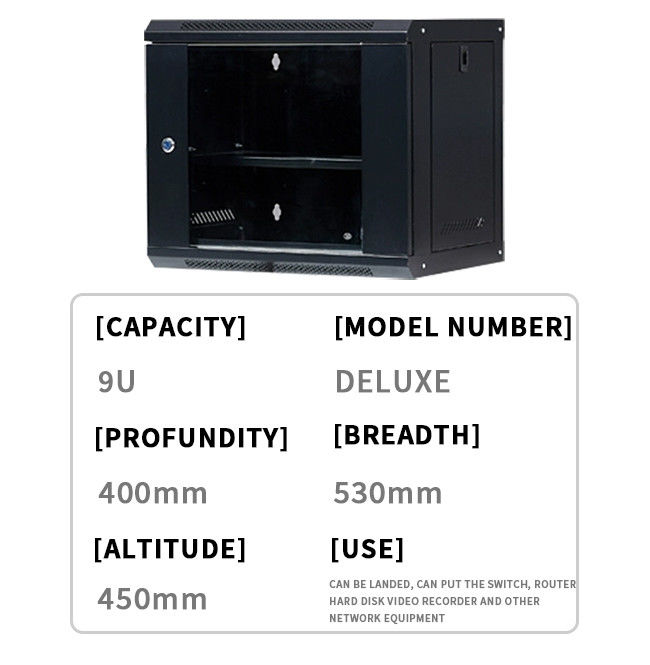 9U Network Server Cabinet Rack Enclosure Plexiglass Door Lock 400mm di profondità, montaggio a parete